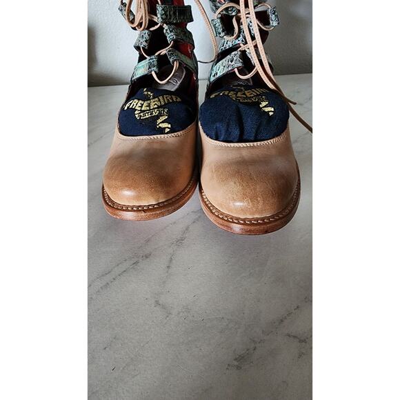 RARE Freebird by Steven Malone US 11 Beige & Croc Ankle Leather Sandals Shoes - Picture 5 of 12